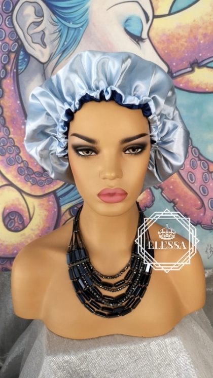Сатенена Шапка Боне със Стопер за Регулиране на Размера, Шапка за Сън, Аксесоар за Коса, Дамски Шапки, Шапки за Жени, Сатенени Шапки. Двуцветни Шапки, Кралско Син Цвят Шапка, Шапки Боне, Магазин за Шапки ЕЛЕСА
