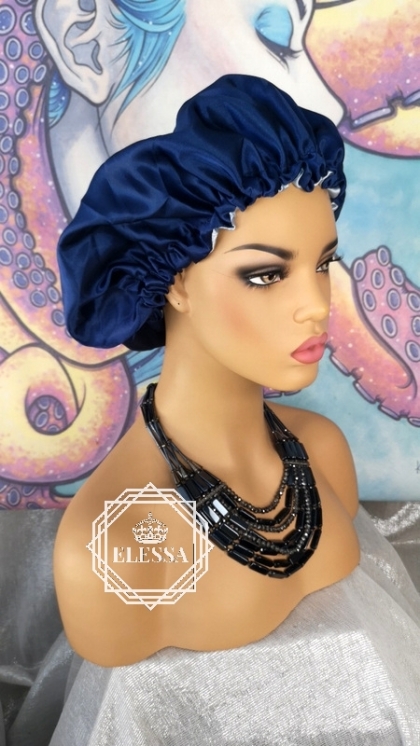Сатенена Шапка Боне със Стопер за Регулиране на Размера, Шапка за Сън, Аксесоар за Коса, Дамски Шапки, Шапки за Жени, Сатенени Шапки. Двуцветни Шапки, Кралско Син Цвят Шапка, Шапки Боне, Магазин за Шапки ЕЛЕСА