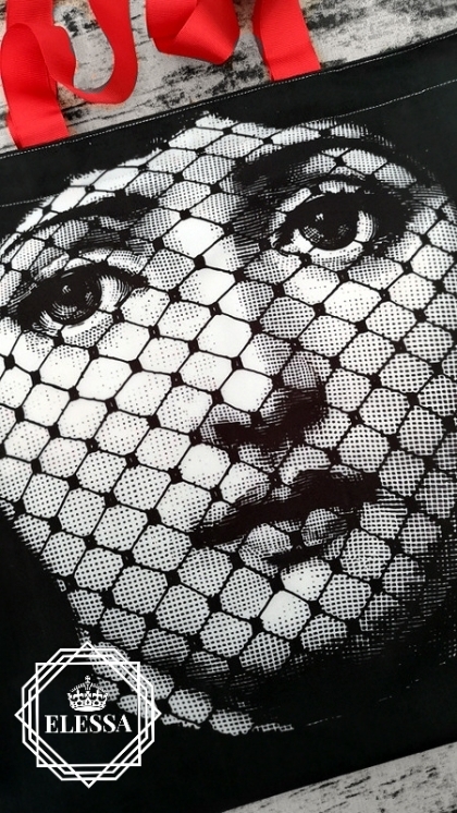 Дизайнерска Арт Чанта / Торба Принт Илюстрация Face Fornasetti (Lina Cavalieri MUSE), Ежедневни Чанти Тип Торба, Дамски Чанти, Унисекс Чанти, Чанта с Принт, Торба с Принт, Магазин за Чанти, Фин Плюш Чанта, Черни Чанти, Черна Чанта