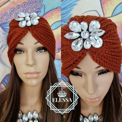 Дамска Кашмирена Плетена Шапка / Тюрбан с Блестящи Камъчета Цвят Керемидено Кафяв , Плетени Тюрбани, Плетени Шапки, Дамски Шапки, Шапка от Кашмир, Шапки за Жени, Магазин за Шапки, Красива Шапка, Плетен Тюрбан, Изплетена Шапка, Тюрбан Универсален Размер
