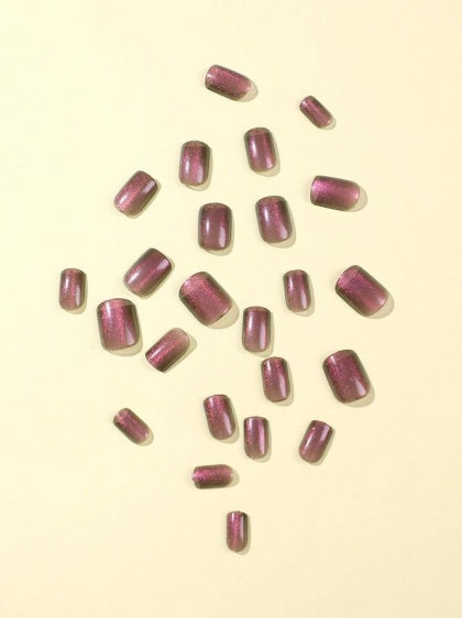 Beautiful Set - 24pcs Short Square Glitter Chameleon Design Fake Press on Nail