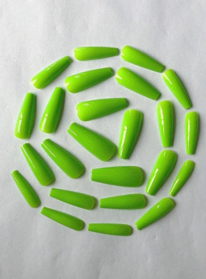 Beautiful Set - 24pcs Long Bright Green Neon Color Design Fake Press on Nail