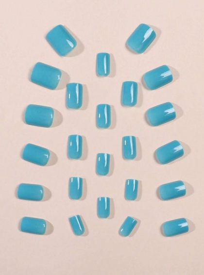 Beautiful Set - 24pcs Medium Square Pastel Green Color Design Fake Press on Nail