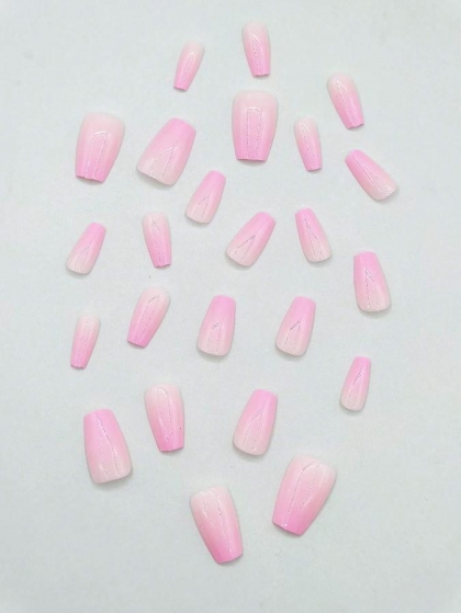 Beautiful Set - 24pcs Short Coffin Ombre Soft Pink Design Fake Press on Nail