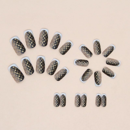 Beautiful Set - 24pcs Short Square Monogram Brand Design Fake Press on Nail