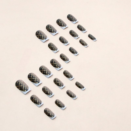 Beautiful Set - 24pcs Short Square Monogram Brand Design Fake Press on Nail