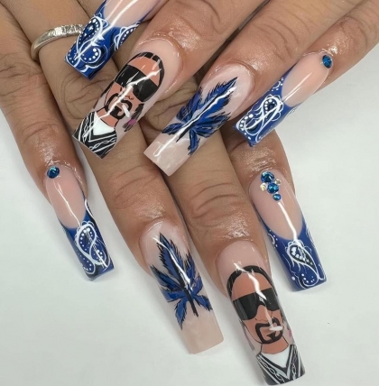 Beautiful Set - 24pcs Long Unique Hip Hop Style / Snoop Dogg Design Fake Press on Nail