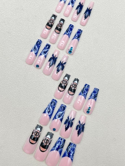 Beautiful Set - 24pcs Long Unique Hip Hop Style / Snoop Dogg Design Fake Press on Nail