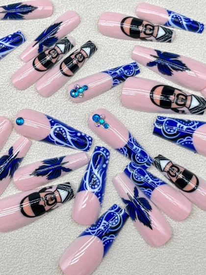 Beautiful Set - 24pcs Long Unique Hip Hop Style / Snoop Dogg Design Fake Press on Nail