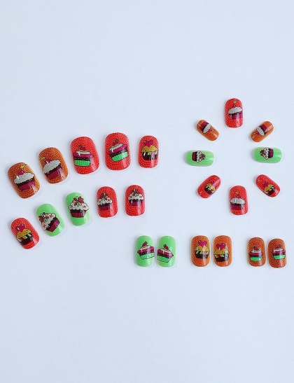 Beautiful Kids Set - 24pcs Short Square Childrens Cartoon Design Fake Press on Nail