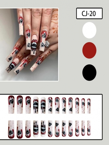 Beautiful Set - 24pcs Long Stiletto Gothic Vampire Design Fake Press on Nail