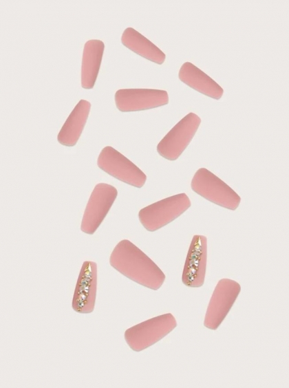 Beautiful Set - 24pcs Long Coffin Sparkle Fake Press on Nail & 1sheet Tape & 1pc Nail File