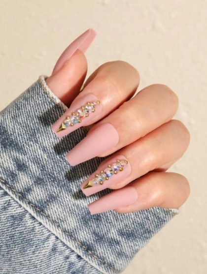 Beautiful Set - 24pcs Long Coffin Sparkle Fake Press on Nail & 1sheet Tape & 1pc Nail File