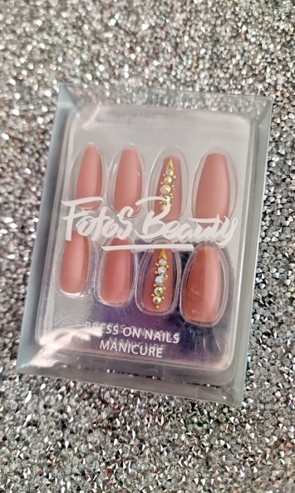 Beautiful Set - 24pcs Long Coffin Sparkle Fake Press on Nail & 1sheet Tape & 1pc Nail File