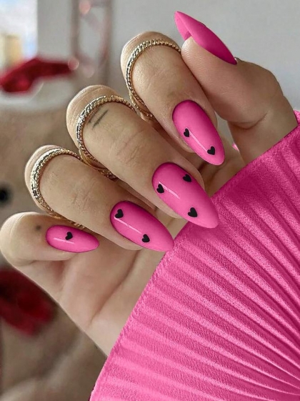 Beautiful Set - 24pcs Medium Long Almond Cute Mini Hearts Design Fake Press on Nail