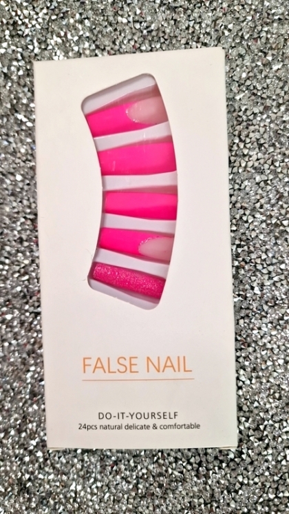 Beautiful Set - 24pcs  Long Square Sweet Pink French & Glitter fit Perfectly Sexy Design Fake Press on Nail