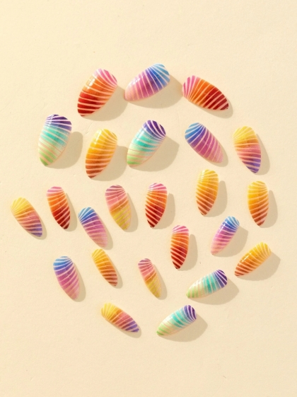 Beautiful Set - 24pcs Almond Creative Rainbow Design Fake Press on Nail
