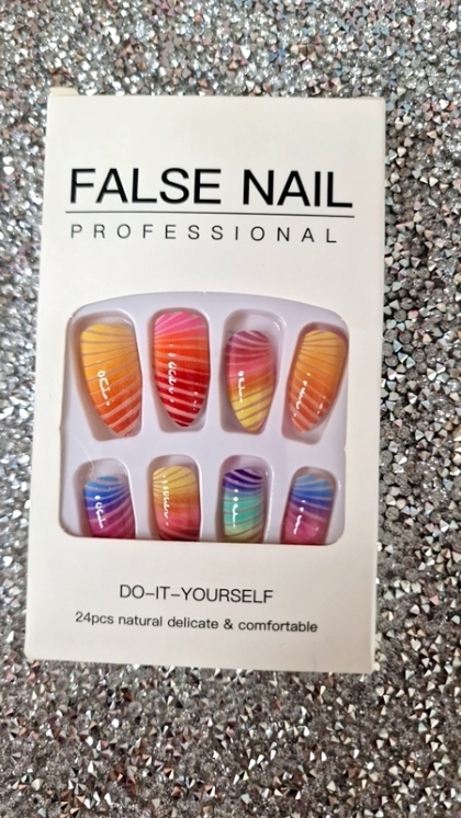 Beautiful Set - 24pcs Almond Creative Rainbow Design Fake Press on Nail
