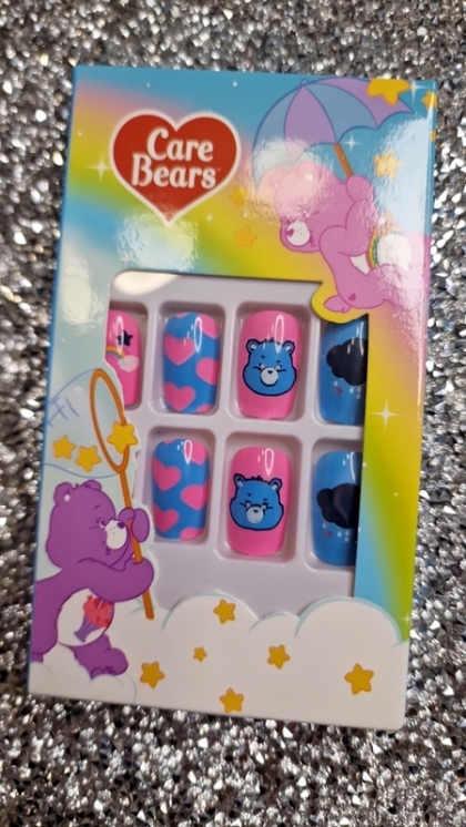 Beautiful Set - 24pcs Care Bears Lovely Heart Rainbow Pink Cute Design Fake Press on Nail