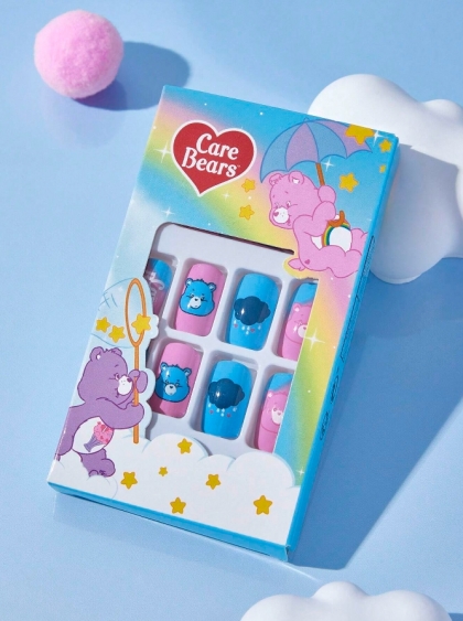 Beautiful Set - 24pcs Care Bears Lovely Heart Rainbow Pink Cute Design Fake Press on Nail