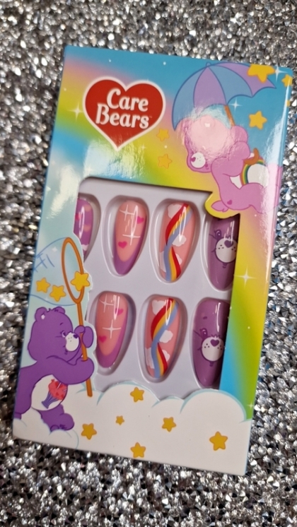 Beautiful Set - 24pcs Care Bears Lovely Heart Rainbow Pink Cute Design Fake Press on Nail
