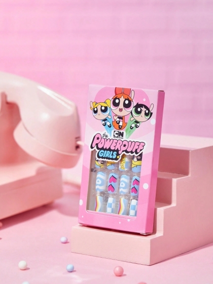 Beautiful Set - 24pcs THE POWERPUFF GIRLS  Bubbles Cute Blue Design Fake Press on Nail
