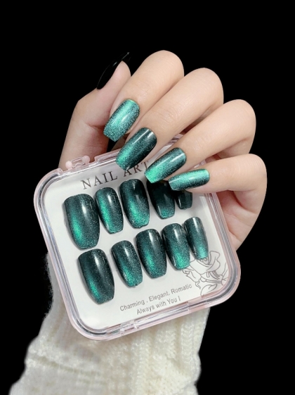 Комплект Разкошни Press-on Изкуствени Нокти 24 броя Изумително Красив Маникюр Ефект Котешко Око Магичен Блясък, Красиви Нокти в Кутия, Комплект Универсален Размер Нокътна Плочка, Блестящи Нокти, Гел Нокти, Нокти с Лепене, Професионални Нокти, Нокти Онлайн