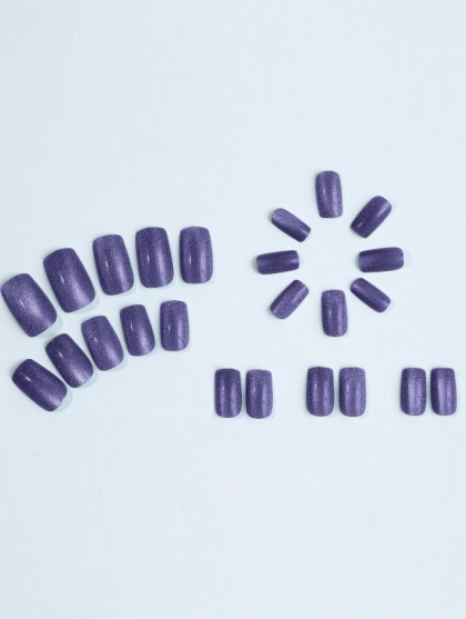 Beautiful Set - 24pcs Medium-length Square Sparkle Aurora Purple Color Design Fake Press on Nail