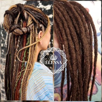 Двойни Расти / Дредове за Коса Дизайн - Double Ended Dreadlock , Ръчно Плетени Расти, Естествено Кафяви Дълги Расти за Коса, Дредове за Коса, Натурално Кафяви Дредове, Расти за Мъж, Расти за Жена, Дълги Натурални Расти за Коса, Екстеншъни за Коса, Кафяви 