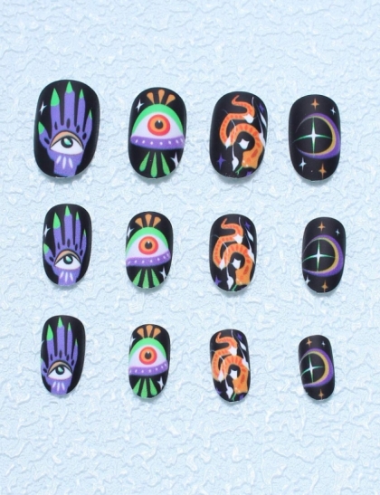 Beautiful Set - 24pcs Dark Night Spirit Cat Eye Claw Iridescent Round Head Gothic / Punk Design Fake Press on Nail