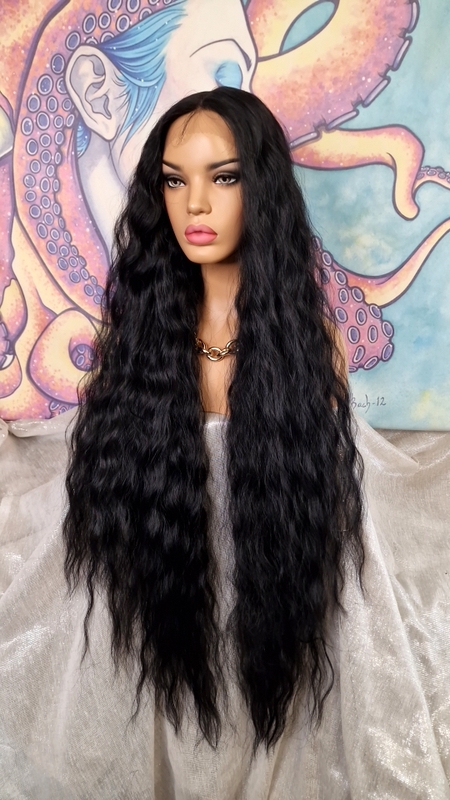 Lace Front LUXURY Extra Long Wavy Hairstyle Natural Black  display picture 1