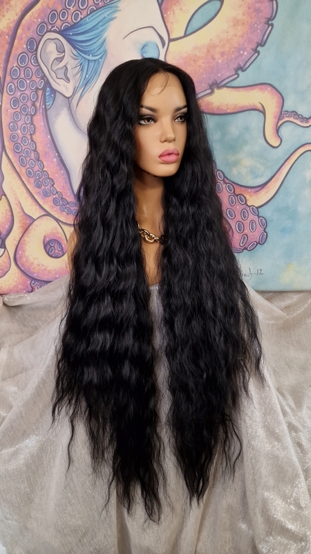 Lace Front LUXURY Extra Long Wavy Hairstyle Natural Black 