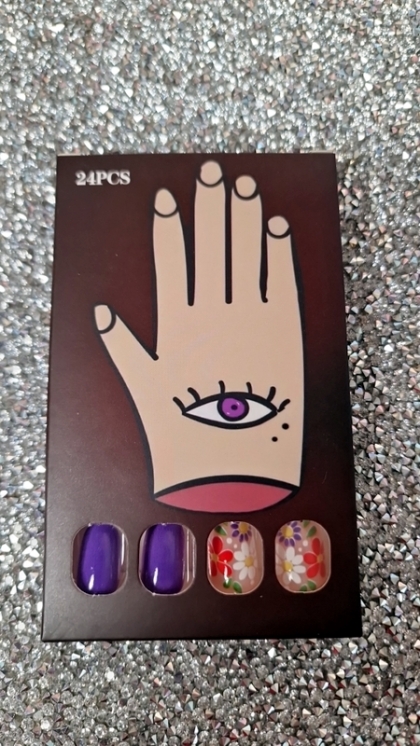 Beautiful Set - 24pcs Short Round Square Style Cute Colored Flowers Design Fake Press on Nail