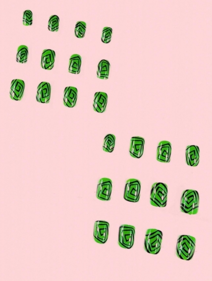 Beautiful Set - 24pcs Short Square Tornado Green Style Funny Art Design Fake Press on Nail