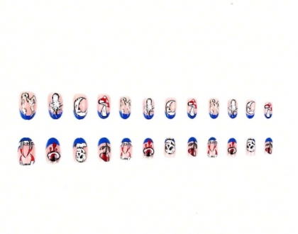 Beautiful Set - 24pcs Short Oval / Zombie / Snake / Halloween / Moon / Rose Dark Design Fake Press on Nail