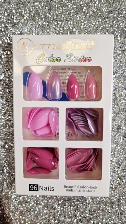 Amazing SET - 96pcs Long Almond Style Cool Mixed Solid Color Design Fake Nail