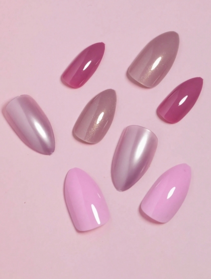 Amazing SET - 96pcs Long Almond Style Cool Mixed Solid Color Design Fake Nail