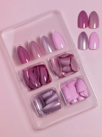 Amazing SET - 96pcs Long Almond Style Cool Mixed Solid Color Design Fake Nail