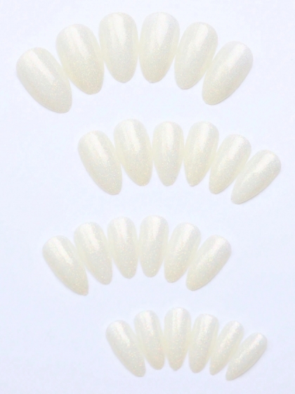 Beautiful Set - 24pcs Long Almond Unique Jade White Sparkle Glitter Acrylic Design Fake Press on Nail