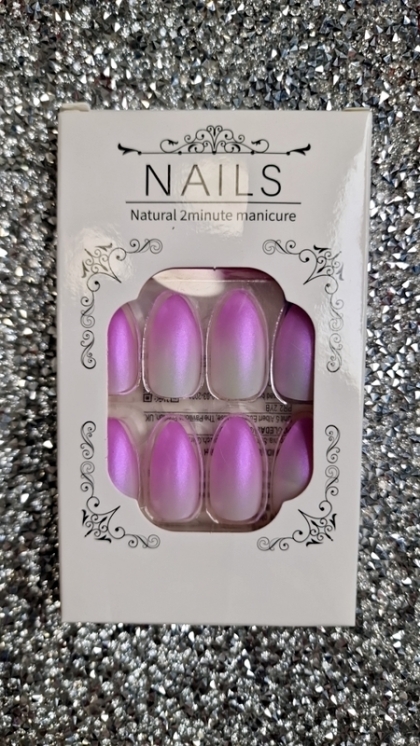 Beautiful Set - 24pcs Long Almond Unique Aurora Sparkle / Pearl Gradient Pastel Pink Color Design Fake Press on Nail
