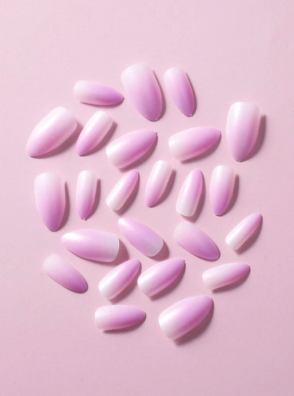 Beautiful Set - 24pcs Long Almond Unique Aurora Sparkle / Pearl Gradient Pastel Pink Color Design Fake Press on Nail