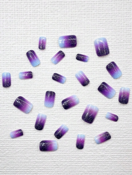 Beautiful Set - 24pcs Short French Style Pink / Purple and Glitter Sparkle Gradient Design Fake Press on Nail