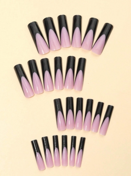 Beautiful Set - 24pcs  Super Long Coffin Тrendy French Style White In Daytime / Glow In The Dark Design Fake Press on Nail