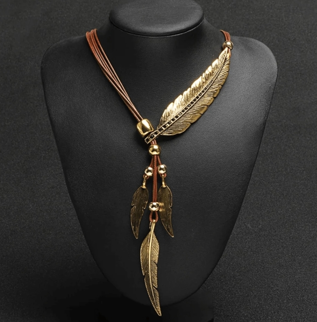 Beautiful Boho Chic Antique Gold Feather and Leaf with  display picture 1