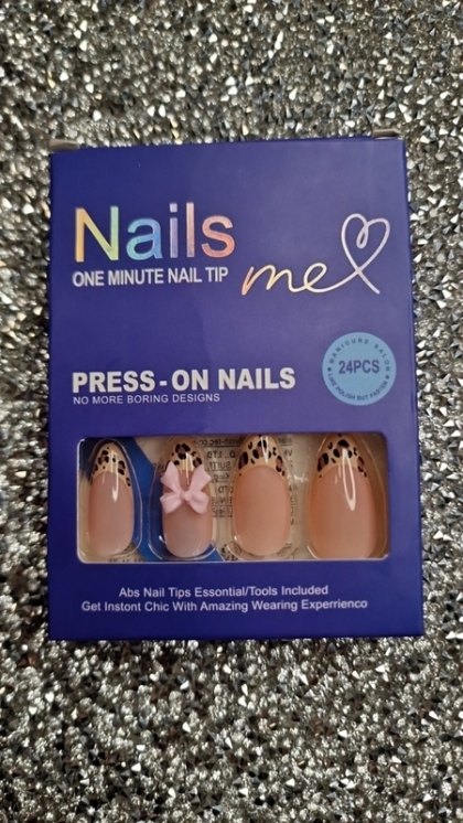 Beautiful Set - 24pcs Long Almond Leopard Print French 3d Pink Bow Design Fake Press on Nail