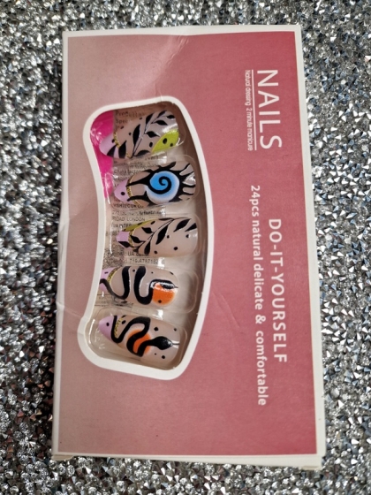 Gorgeous Set - 24pcs Water Drop Shaped Style Pink / Orange French Effect Snake / Exotic Flowers Boho Chic Artistic Design Fake Press on Nail