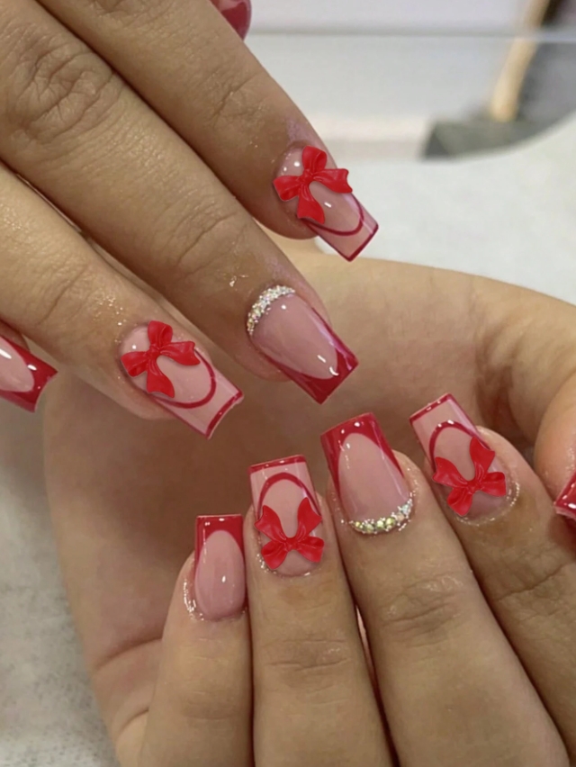 thumbnail image 2 of 24Pcs Square French Rhinestone Press On Nails, Fake Nails With Glue, DIY Nail Art 2 of 3
