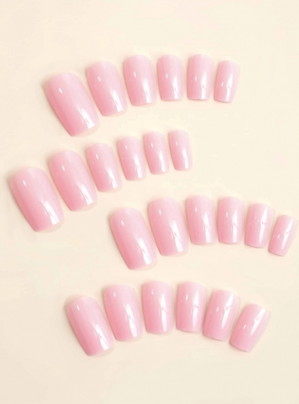 Beautiful Set - 24pcs Medium Square Light Pink Color Cute Design Fake Press on Nail