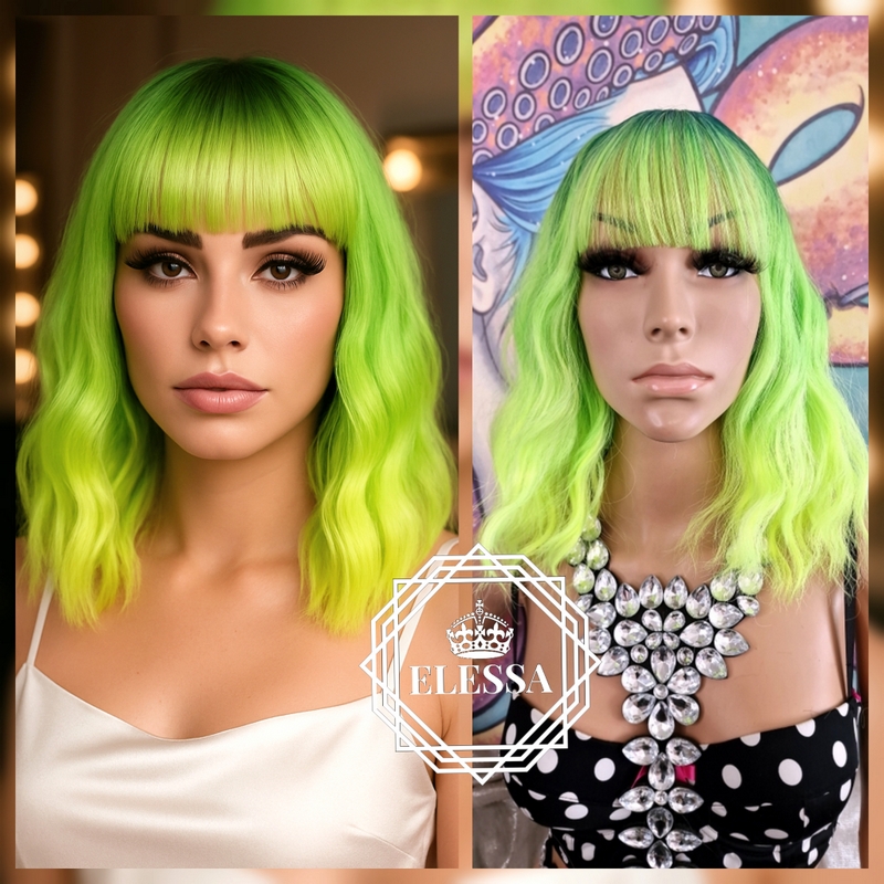 Long Brown Wavy Ponytail Wig For Cosplay & Halloween + Green Ball Hairband | Heat Resistant Synthetic