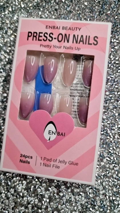 Beautiful Set - 24pcs Short Almond Gradient Glitter Effect Pink Romantic Design Fake Press on Nail